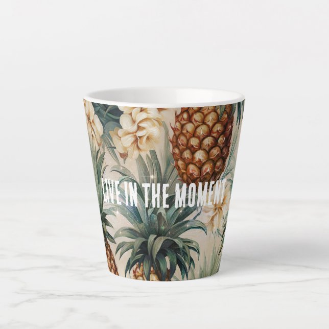 Taza De Café Latte Piñas Tropicales Floral (Anverso)