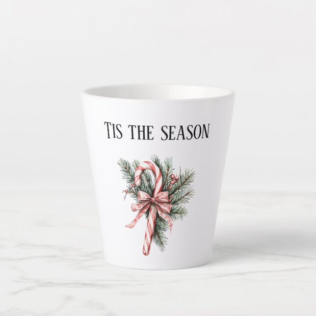 Taza De Café Latte Pine Tree Candy Cane Red Christmas (Anverso)