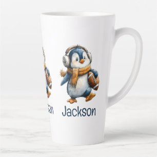 Taza De Café Latte Pingüino de fútbol de invierno personalizado para