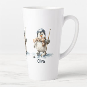 Taza De Café Latte Pingüino de hockey infantil personalizado de invie