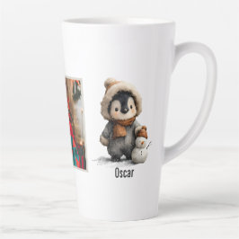 Taza De Café Latte Pingüino de Invierno con Diseño de Muñeco de Nieve