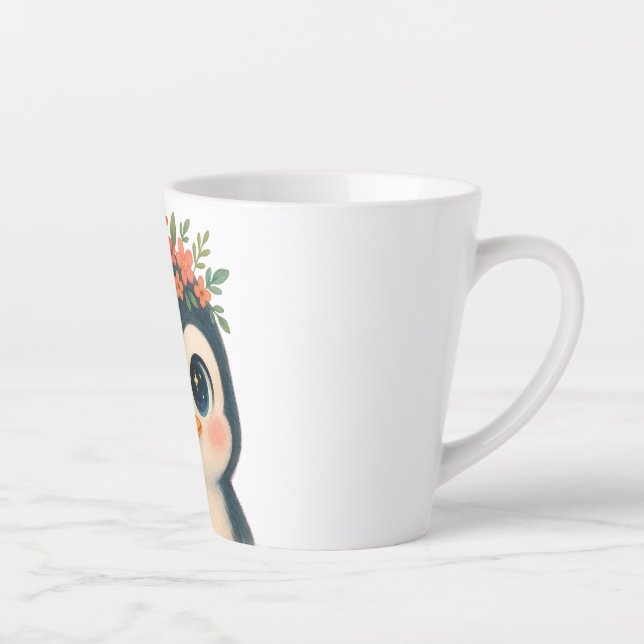 Taza De Café Latte Pingüino en Bloom Whimsical (Derecha)