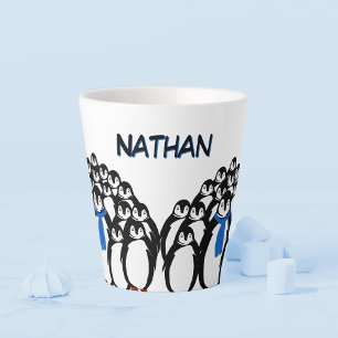 Taza De Café Latte Pingüino Lindo Personalizado