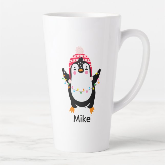 Taza De Café Latte Pingüino torbellino con luces Navidades (Derecha)