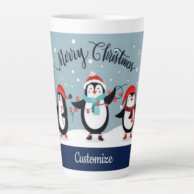 Taza De Café Latte Pingüinos de vacaciones personalizados (Anverso)