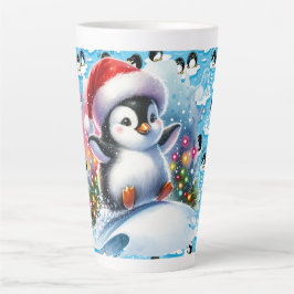 Taza De Café Latte Pingüinos juguetones de invierno