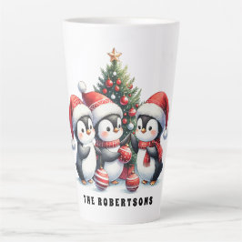 Taza De Café Latte Pingüinos Navidades festivos Monogramados