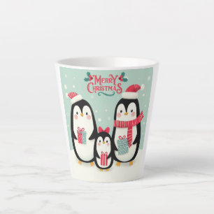 Taza De Café Latte Pingüinos nevados de Feliz Navidad