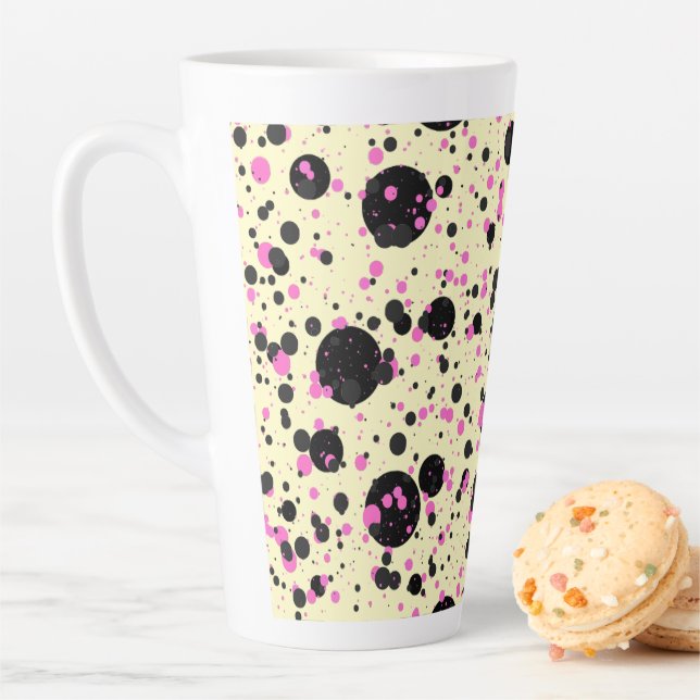Taza De Café Latte Pink & Black Polka Dot Glam Pattern (In situ)