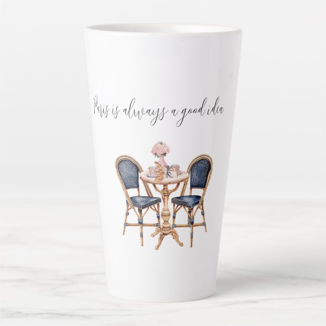 Taza De Café Latte Pink Blue Paris Table Baguettes (Anverso)