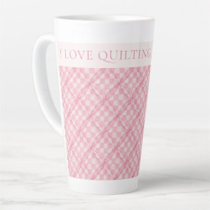 Taza De Café Latte PINK CHECK QUILT Tall Latte Mug + Texto / Rubor