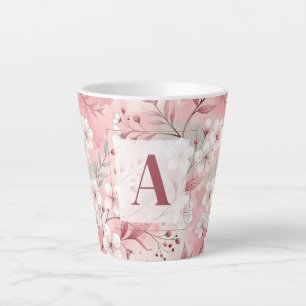 Taza De Café Latte Pink cherry blossom monogram