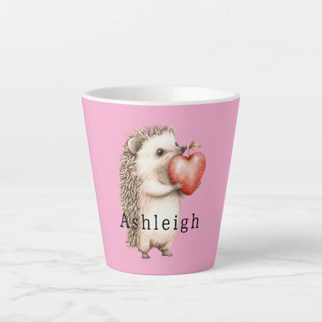 Taza De Café Latte Pink Cute Hedgehog Heart Animal   (Anverso)