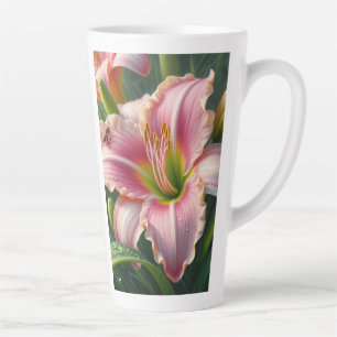 Taza De Café Latte Pink Daylily Floral