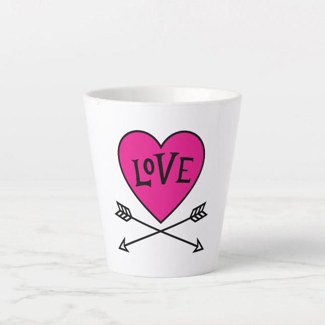 Taza De Café Latte Pink Heart Cupid's Bows LOVE (Anverso)