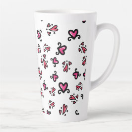 Taza De Café Latte Pink Hearts Pattern – Cute Doodle Design