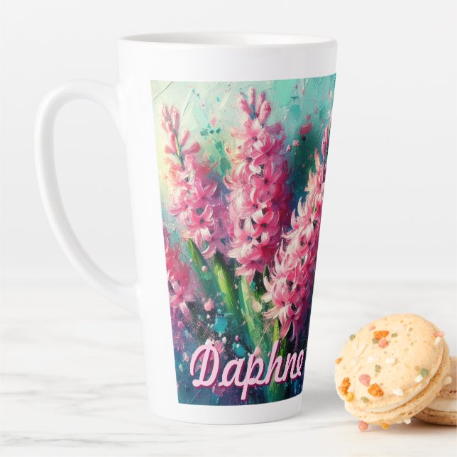 Taza De Café Latte Pink Hyacinths Hyacinth Floral Personalized (In situ)