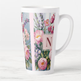 Taza De Café Latte Pink Lavender Flowers Modern Watercolor 