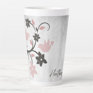 Taza De Café Latte Pink Lovebirds Latte Mug Personalizado