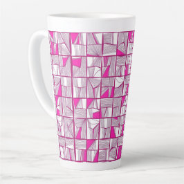 Taza De Café Latte Pink & Magenta Geometric Block Pattern 