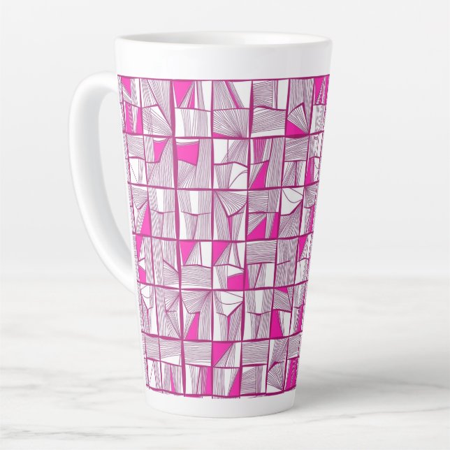 Taza De Café Latte Pink & Magenta Geometric Block Pattern  (Ángulo izquierdo)