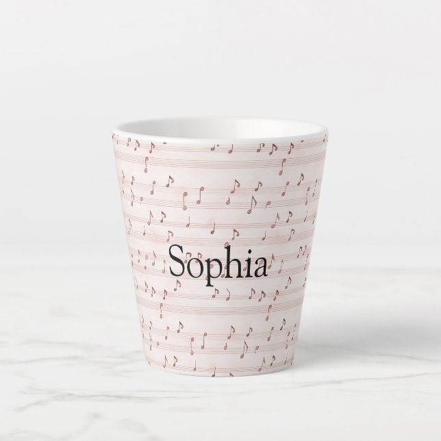 Taza De Café Latte Pink Music Notes Sheet (Anverso)