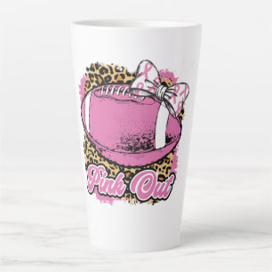 Taza De Café Latte Pink Out With Rugby (Softball) Ball