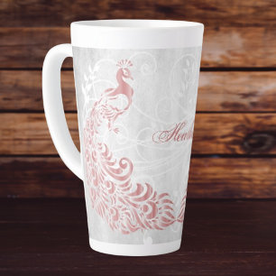 Taza De Café Latte Pink Peacock Personalizado