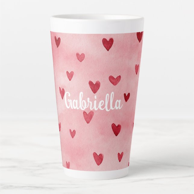 Taza De Café Latte Pink Red Hearts Name (Anverso)
