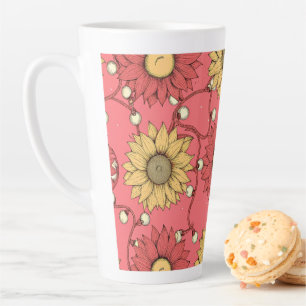 Taza De Café Latte Pink Sunflowers Christmas