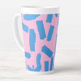 Taza De Café Latte Pink with Blue Brushstroke Pattern