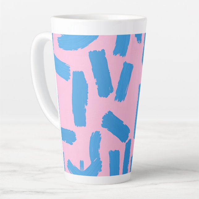 Taza De Café Latte Pink with Blue Brushstroke Pattern (Ángulo izquierdo)