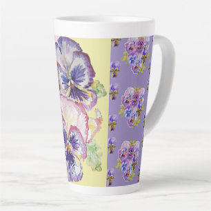 Taza De Café Latte Pintado mano Pintado Pañuelo Púrpura Pansies flo