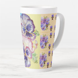 Taza De Café Latte Pintado mano Pintado Pañuelo Púrpura Pansies flora