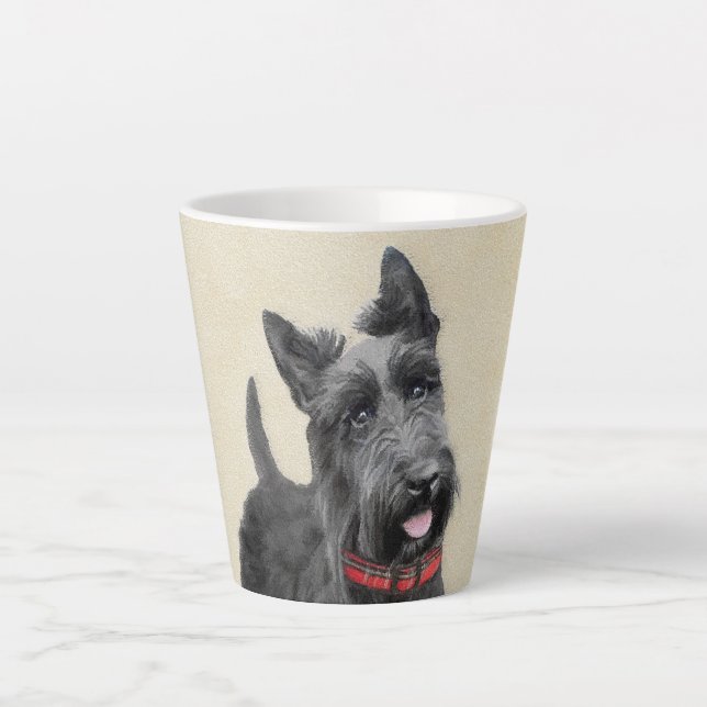 Taza De Café Latte Pintado Terrier Escocés - Arte Perro Original (Anverso)
