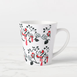 Taza De Café Latte Pintando El Rojo De Los Rosas