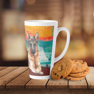 Taza De Café Latte Pintura abstracta artística del pastor alemán