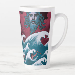 Taza De Café Latte Pintura al óleo Neptuno Carmesí