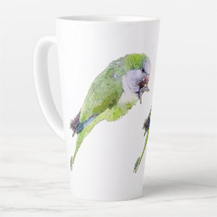 Taza De Café Latte Pintura de acuarela de loro verde