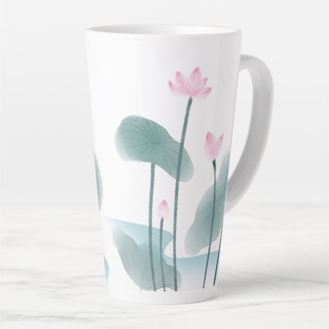 Taza De Café Latte Pintura de acuarela Dibujo de mano libre de Lotus  (Ángulo derecho)