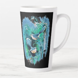 Taza De Café Latte Pintura de aves azules de invierno