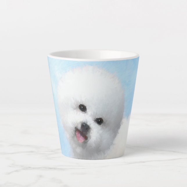Taza De Café Latte Pintura de Bichon Frise - Arte de Perro Original. (Anverso)