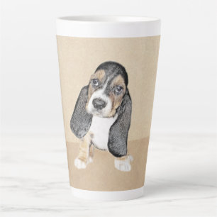 Taza De Café Latte Pintura de cachorro de abeja de Basset - Arte Perr