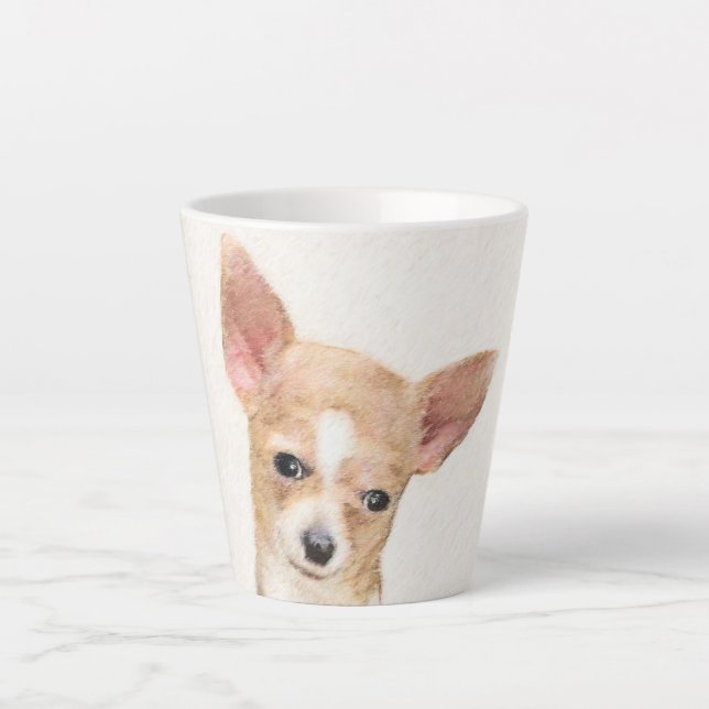 Taza De Café Latte Pintura de Chihuahua - Arte Perro Original. (Anverso)