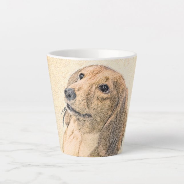 Taza De Café Latte Pintura de Dachshund (de cabello largo) - Arte Per (Anverso)