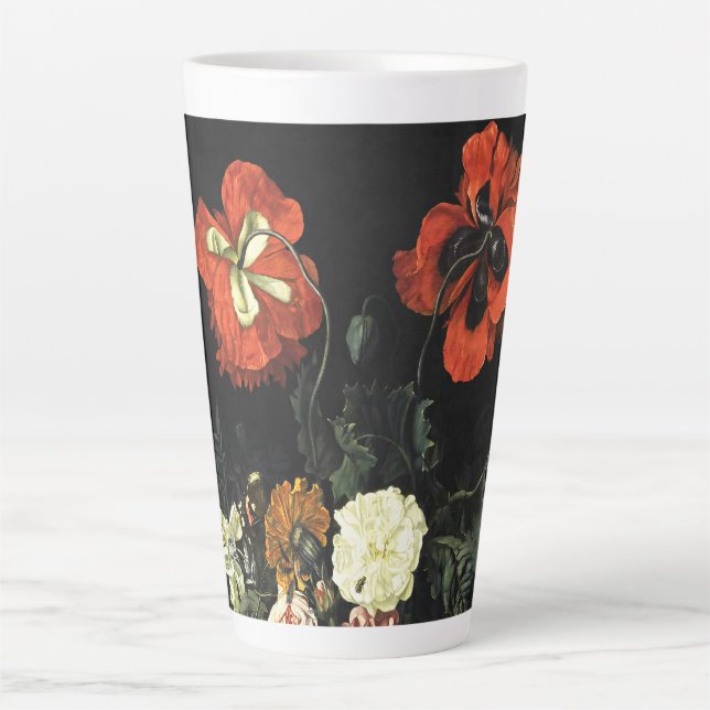 Taza De Café Latte Pintura de época con vida con flores (Anverso)