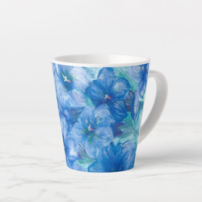 Taza De Café Latte Pintura de flor silvestre azul gentiano (Ángulo derecho)