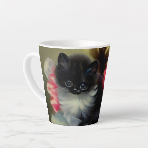 Taza De Café Latte Pintura de gatito blanco y negro vintage
