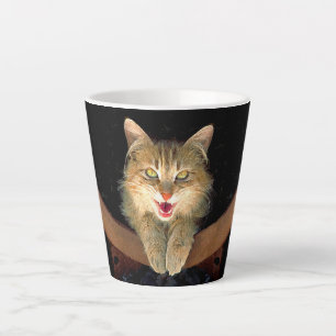 Taza De Café Latte Pintura de gato loco - Arte de gato original lindo