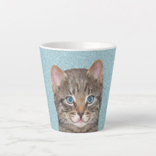 Taza De Café Latte Pintura de gatos en la mesa gris - Arte de gatos o
